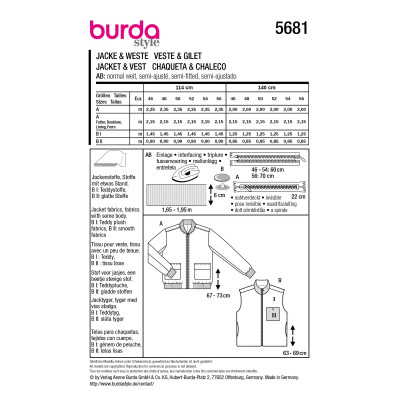 Střih Burda 5681, návod k šití: pánská bunda bluzón na zip, vesta