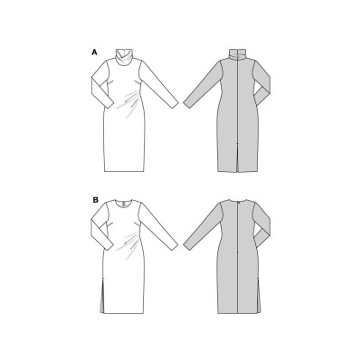 Střih Burda 5684, návod k šití: úzké rolákové šaty, midi šaty s asymetrickým řasením