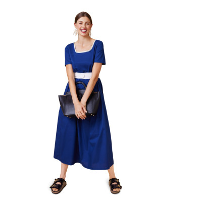 Střih Burda 5686, návod k šití: šaty s gumičkou v pase, midi šaty s rozšířenou sukní