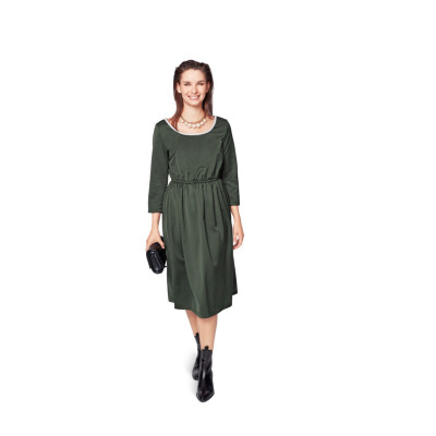 Střih Burda 5686, návod k šití: šaty s gumičkou v pase, midi šaty s rozšířenou sukní