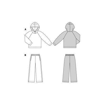 Střih Burda 5694, návod k šití: mikina s kapucí, teplákové kalhoty s gumou v pase