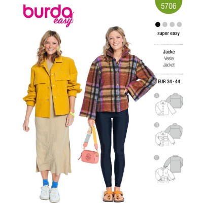 Střih Burda 5706, návod k šití: bunda, svrchní košile, manšestrová košile