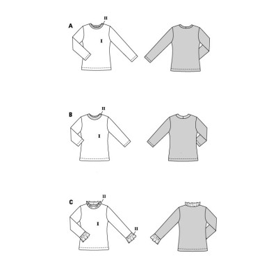 Střih Burda 5705, návod k šití: tričko se širokým krčním lemem, tričko s dlouhým rukávem