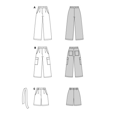 Střih Burda 5707, návod k šití: kalhoty s gumou v pase, džínové kalhoty marlene se širokými nohavicemi, šortky