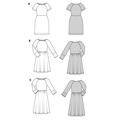Střih Burda 5708, návod k šití: šaty s rozšířenou sukní, pouzdrové šaty, denní šaty