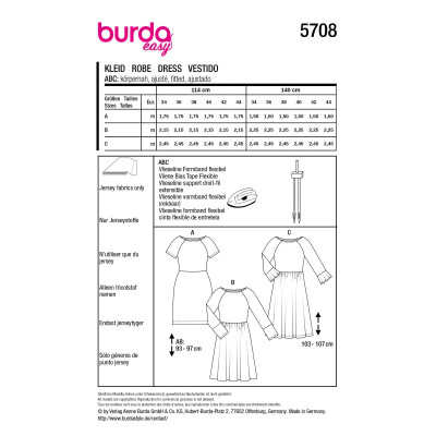 Střih Burda 5708, návod k šití: šaty s rozšířenou sukní, pouzdrové šaty, denní šaty