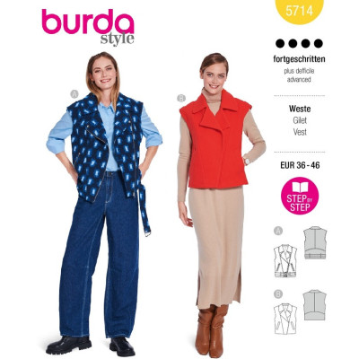 Střih Burda 5714, návod k šití: elegantní vesta, rocková vesta, motorkářská vesta