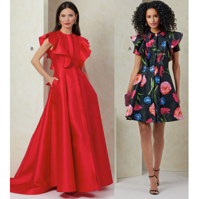 Střih Vogue 2087 šaty s rozšířenou sukní, dlouhé večerní šaty