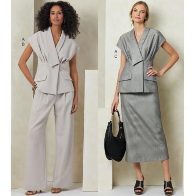 Střih Vogue 2097 top, vesta, midi sukně, kalhoty se sklady