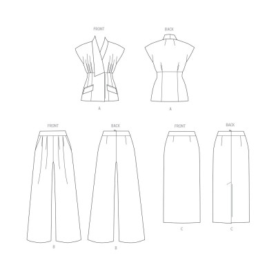 Střih Vogue 2097 top, vesta, midi sukně, kalhoty se sklady