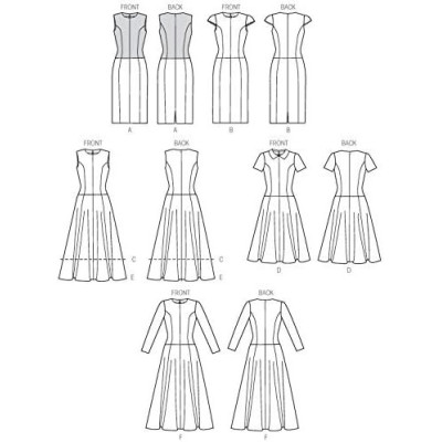 Střih Vogue 9025 šaty bez rukávů, šaty s límečkem, šaty s rozšířenou sukní, pouzdrové šaty