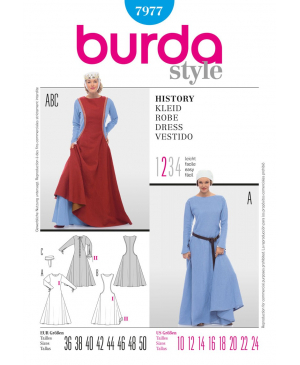 Střih Burda číslo 7977 středověké šaty, hradní paní, královna
