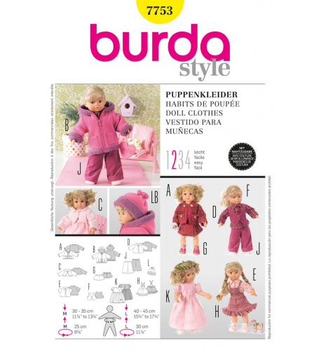 Střih Burda číslo 7753 oblečky pro panenky