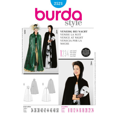 Střih Burda číslo 2521 Benátská noc, plášť, pelerína, kápě, Fantom