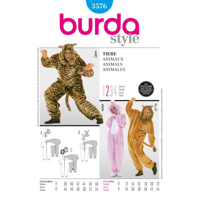 Střih Burda číslo 3576 lev, tygr, zajíc