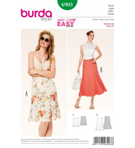 Střih Burda číslo 6903 jednoduchá zvonová sukně, dlouhá letní sukně