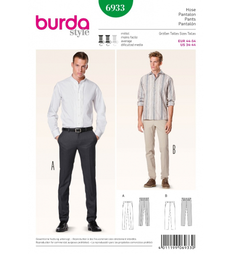 Střih Burda číslo 6933 pánské kalhoty, kalhoty s puky