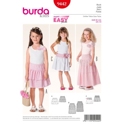 Střih Burda číslo 9442 dětská jednoduchá sukně, tylová sukně