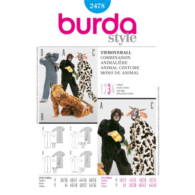 Střih Burda číslo 2478 medvěd, lev, slon, kráva